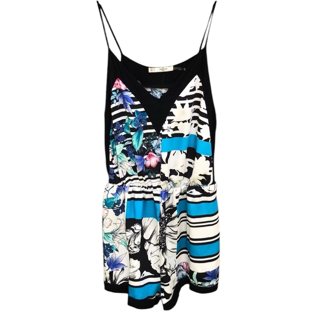 Grifflin blue, white black floral romper, Sz S
